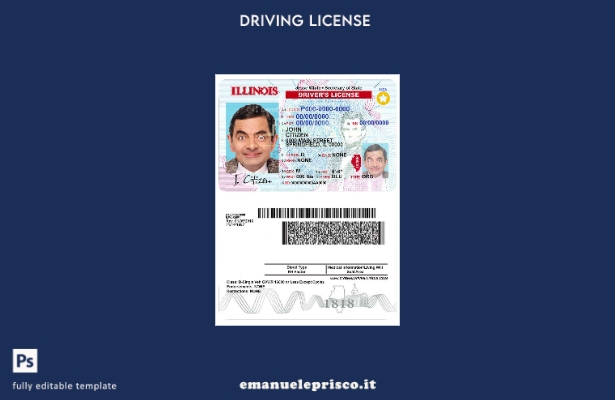 verified style modello di patente di guida USA Illinois in stile verificato template